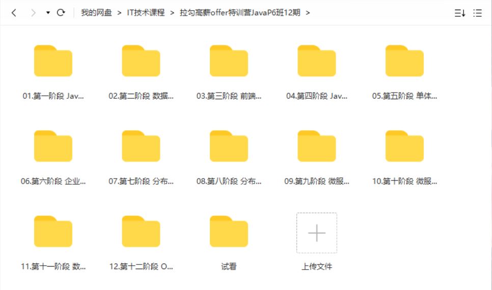 拉勾高薪offer训练营JavaP6班2022培训课程视频12期教程百度网盘云