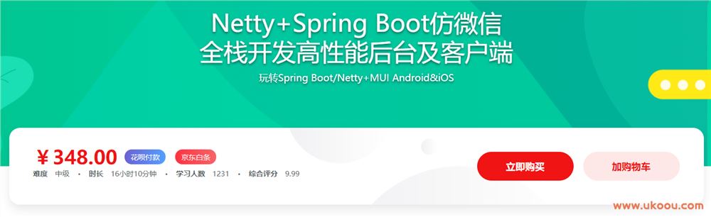 Netty+Spring Boot仿微信 全栈开发高性能后台及客户端「完结无密」